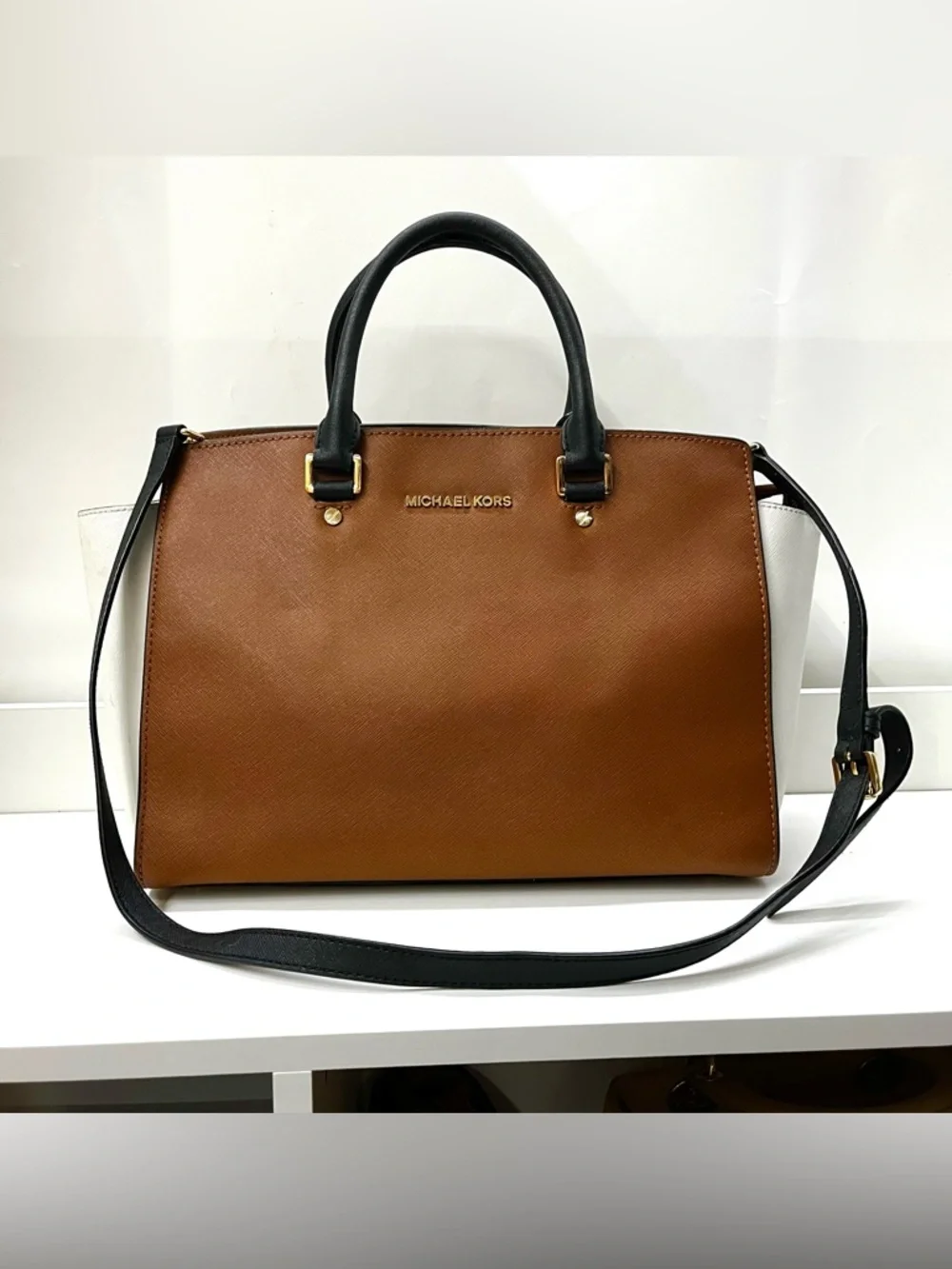 MICHAEL KORS Acorn Colorblock Selma Satchel Tote Shoulder Bag